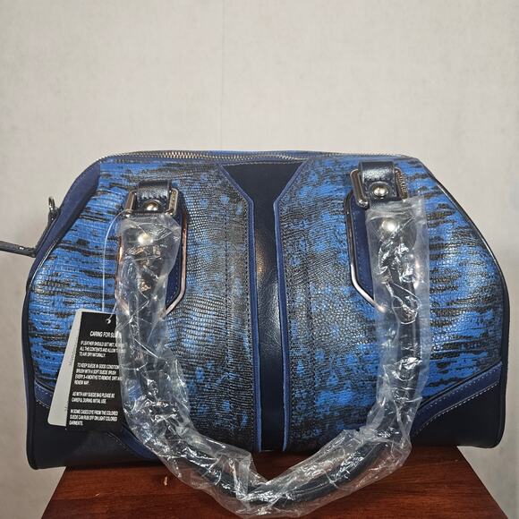 NWT Original by Sharif 1827 Blue Crocodile Print Satchel Bag w/ Strap - Picture 6 of 10